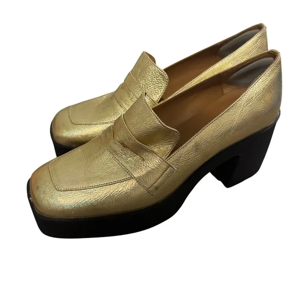 Akaada Yoko Gold Patent Leather Chunky Loafers